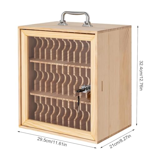 LGRFUXIN Beige,Wood Cell Phones Storage Cabinet with Lock, 36 Slots Portable Phones Pocket Chart Storage Locker Box for Schools Classroom Office Conference