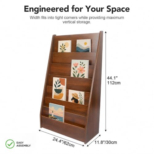 Quvex 7-Tier Magazine Rack, 44" Tall Curved Wooden Display Stand