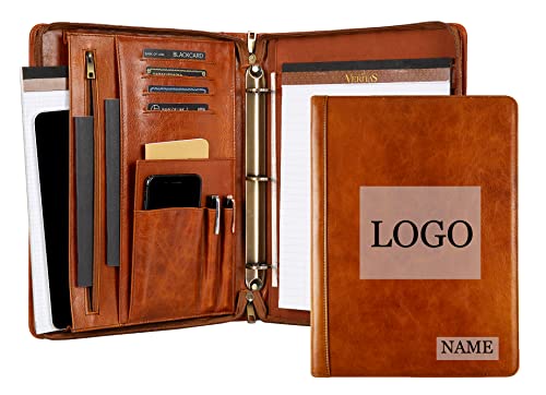 Leather Portfolio Binder - 3 Ring Padfolio Organizer, Handmade Personalized for Women, iPad Laptop for Men - Brown, Custom