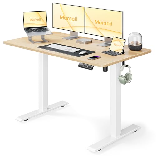 Marsail Electric Standing Desk Adjustable Height, Adjustable Desk Stand up Desk for Home Office Furniture Computer Desk Memory Preset with Headphone Hook Maple, 40Inch