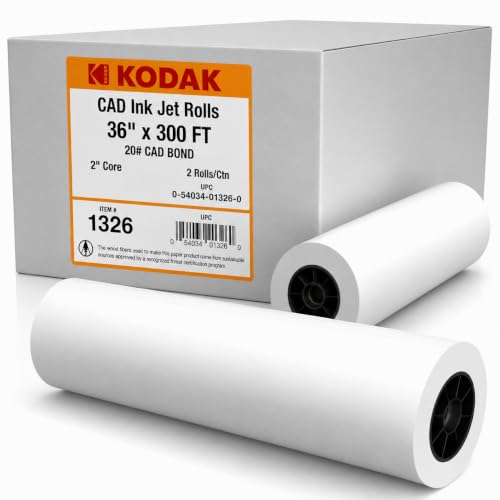 KODAK Wide Format Paper 36" x 300 FT 20# CAD Bond, 2" Core, 2 Rolls/Ctn