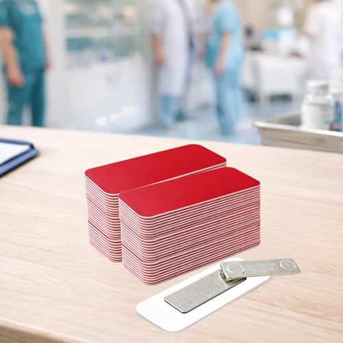 Name Tag/Badge Blanks - 100 Pack - 1" X 3" (Red) Round Corners, Magnetic Backing
