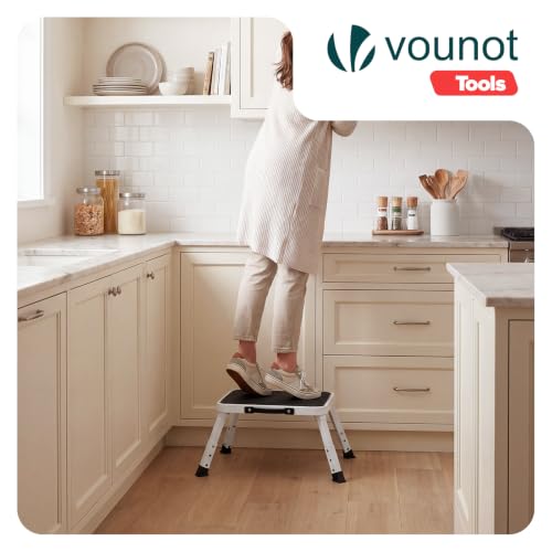 VOUNOT® Folding Step Stool Metal with Anti-Slip Platform, 3-Level Height Adjustable Half-Step Stool 150kg Capacity Portable for Camping, Kitchen, Bathroom, Office Home & Garage