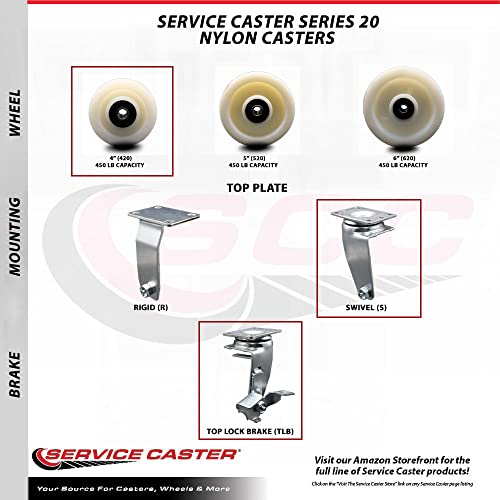 4 INCH Nylon Swivel Caster Set with Roller Bearings 2 Brakes SCC
