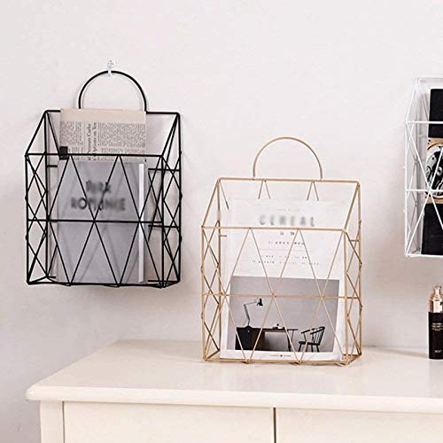 NSUQOA Magazine Holder Hanging Wall Mounted Newspaper Periodical Book Document File Organizer Basket Metal Shelf Storage Container Di(Gray)