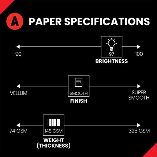 Accent Opaque White Printer Paper, 8.5” x 11” 40lb Bond/100lb Text Copy Paper, 2,500 Sheets (5 Ream) – Premium Smooth Finish Computer Paper, 97 Bright, 148gsm, Multipurpose White Copy Paper – 188101C