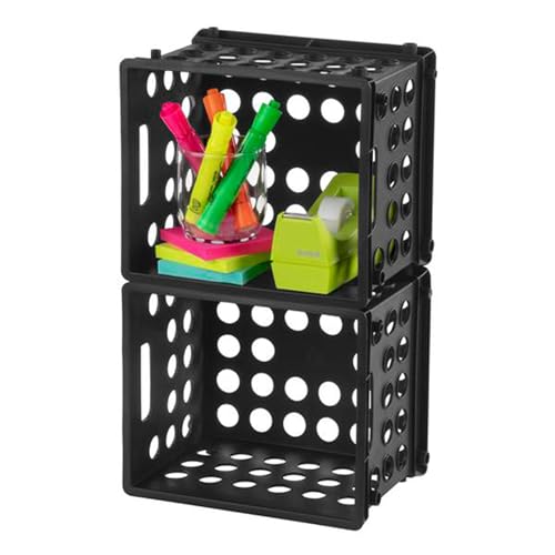 Sterilite Mini Crate, Stackable Storage Bin with Handles, Black, 12-Pack