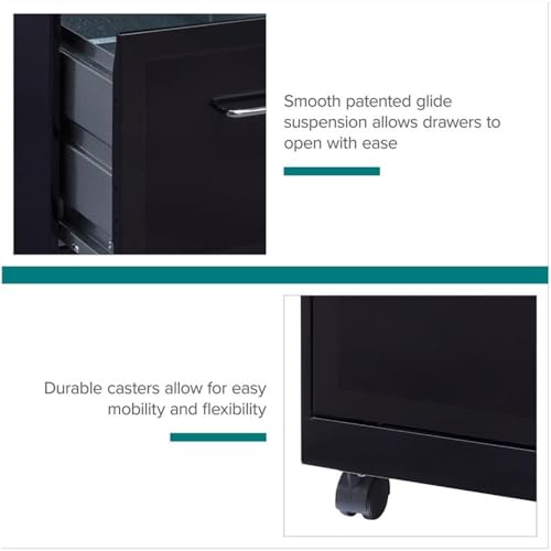 Pemberly Row 2 Drawers 26.7" Vertical Black Metal Filing Cabinet Lockable Pre-Assembled Movable Letter Size for Home, Office