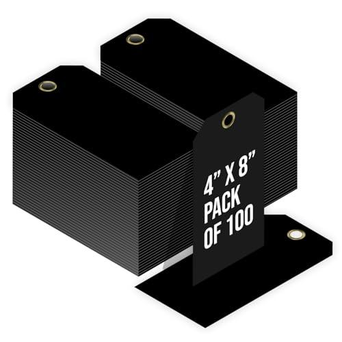 Tags 4 Less 15 Mil Waterproof Plastic Tags, Pack of 100 – 4” x 8” Heavy Duty Plastic Tags for Labeling, Outdoor Tagging, Equipment Labeling, Luggage, Valves & More (Black)