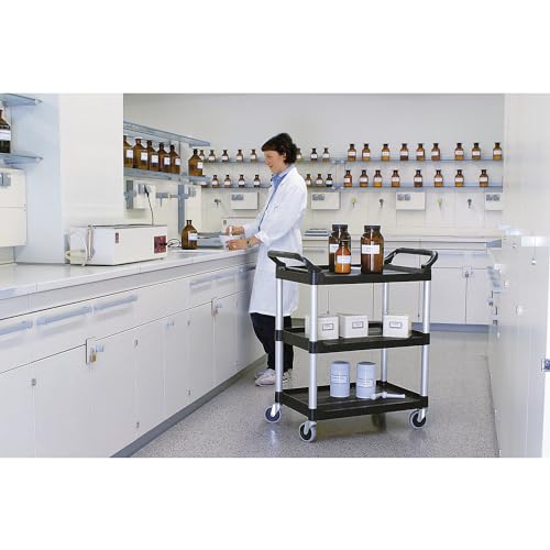 Rubbermaid 342488BLA Economy Plastic Cart, Three-Shelf, 18-5/8w x 33-5/8d x 37-3/4h, Black