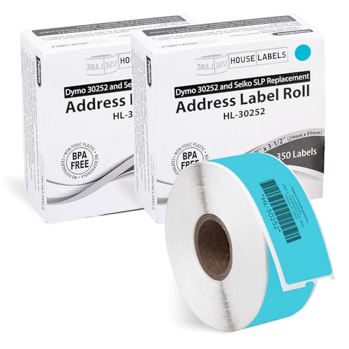 HouseLabels Compatible with Dymo 30252 Labels, Blue, 1-1/8" x 3-1/2"