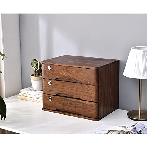 EliteBloom Desktop Storage Box with Drawers, Wooden Desktop Storage Box with Lockable Drawers, Desktop File Cabinet Organizers, A4 Receipt File Organizer, Flat File Cabinet (Brown 3 Drawers)