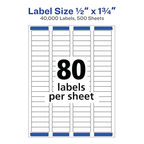Avery® Printable Return Address Labels with Sure Feed, 0.5" x 1.75", White, 2 Packs, 40,000 Blank Mailing Labels Total (21921)