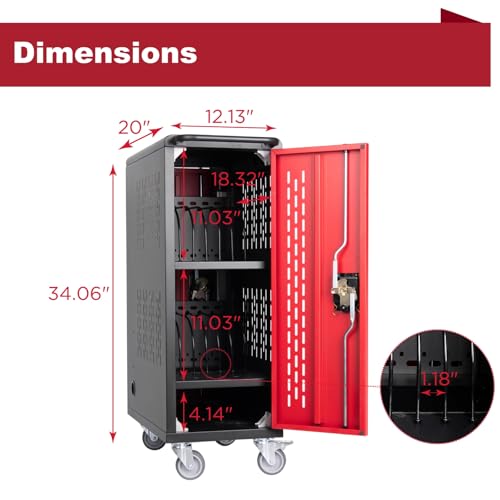 VOOTOLOVER 16-Bay Charging Cart for Chromebook/Tablet, Red + Black