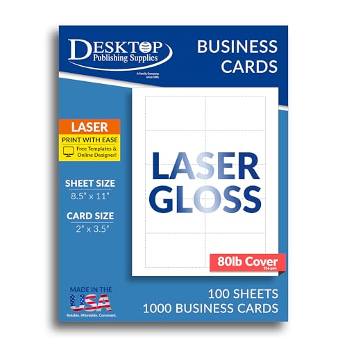 Glossy Business Cards for Laser Printers - 2" x 3 1/2" - 10 per sheet (1,000 Business Cards)
