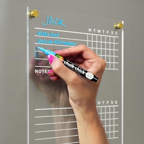 Visibly Magnetic Acrylic Chore Chart for Fridge 9” x 12”, Clear Wet Erase Refrigerator Task Board, Minimalist Routine Planning Board, Includes 4 Magnetic Markers, Gold Corner Magnets