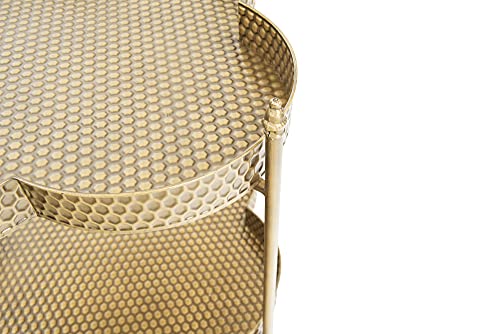Creative Co-Op Vintage Clover-Shaped 2-Tier Hammered Metal Bar Cart with Wheels, Brass Finish