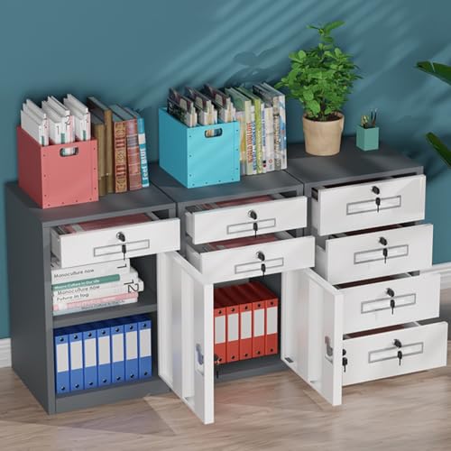 ZGLINMZ Lockable 4 Drawer Metal Vertical File Cabinet for Home Office Narrow Steel Filing Cabinet Under Desk for A4/Legal/Letter White Secure Storage Solution