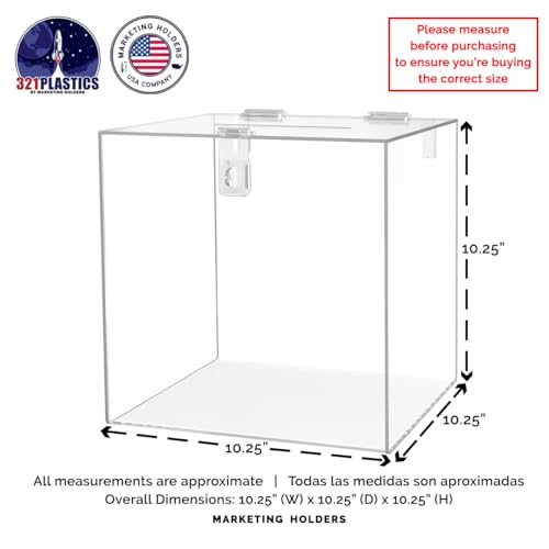 10 Inch Locking Ballot Box Clear Acrylic Square Cube Top Locking See Through Countertop Contests Entry or Collection Bin by Marketing Holders