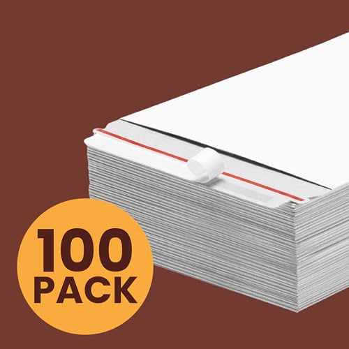 The Boxery White Flat Photo/Document Mailer Envelopes with Peel & Seal Closure-(100 Pack) 11 inch x 13.5 inch Stay Flat Cardboard Ridgid Mailers