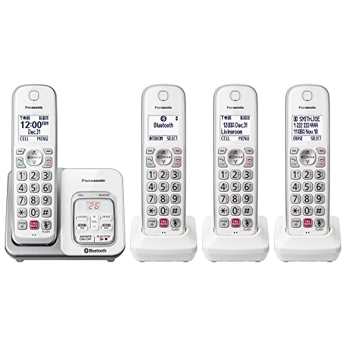 Panasonic Cordless Phone with Answering Machine, Link2Cell Bluetooth Home Phones, Voice Assistant and Advanced Call Blocking, Expandable System with 4 Handsets, Cordless Telephone, KX-TGD864W (White)