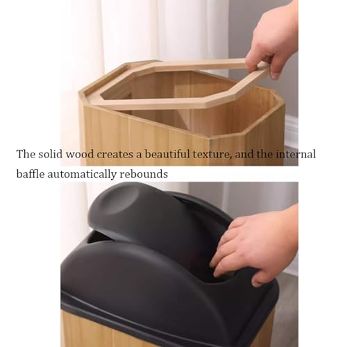 BYBEST Wooden Trash Can Home Commercial Luxury Wastebasket Garbage Container Bin with Lid for Bathroom Kitchen Home Office