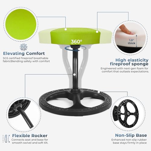 Upaloop ADHD Chair for Kids, Yoga Chairs for Adults, Wobble Stool Active Flexible Seating Desk Chair with Non-Slip Base and Washable Seat Cover for Stability, Balance, Yoga, Office, School, Classroom