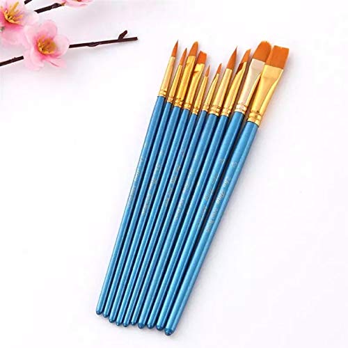 HBJWOV 10 Pieces Nylon Hair Art Paint Brush Set Art Painting Tool for Beginners Professionals Students(Blue)