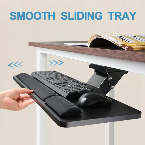 Cartmay Keyboard Tray Under Desk,25x9.84'' Large Slide Out Swivel Tilt Computer Keyboard Drawer for Home Gaming Office Desk, Dual Mount,Black