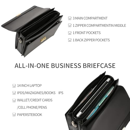 Briefcases for Men Business Mens Leather Briefcase Locking Black Laptop Messenger Bag Lawyer Hard Case