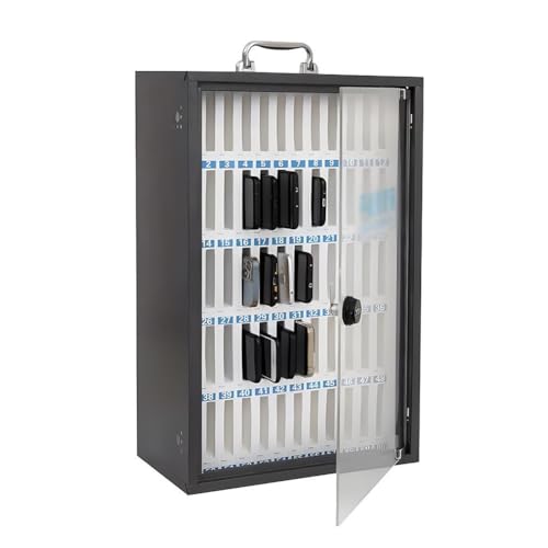 Zfmnoyev Classroom Pocket Chart Storage Locker Box, Slot Mobile Phone Organiser, Steel Mobile Phone Storage Box, with Handle and Password Lock, for Office Table or Wall(27x21x37cm-24Slots)