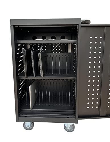 ALT Technology 30-Bay Mobile School Charging Cart Station for Chromebook, Tablet and Laptop Computer with Power Strip Included, Accommodate Up to 14" Laptops, Assembly Required 1001 Black