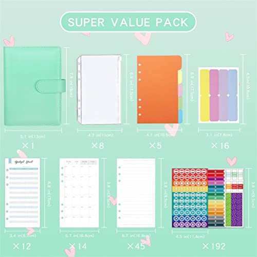 ONMYJFD A6 PU Leather Binder Set,Cash Envelopes Planner Organizer for Budgeting,with Binder Pockets,Budget Sheets,Filler Paper,Stickers(D)