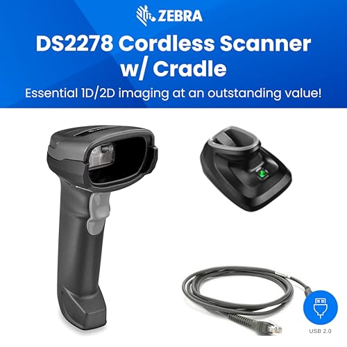 Zebra DS2278 Cordless Barcode Scanner with Stand | 1D/2D, QR Code