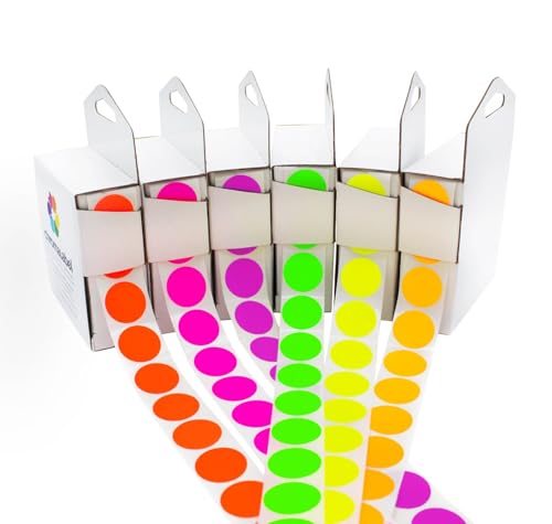 ChromaLabel 3/4" Dot Stickers, 6 Fluorescent Colors, 1000/Box Each Color