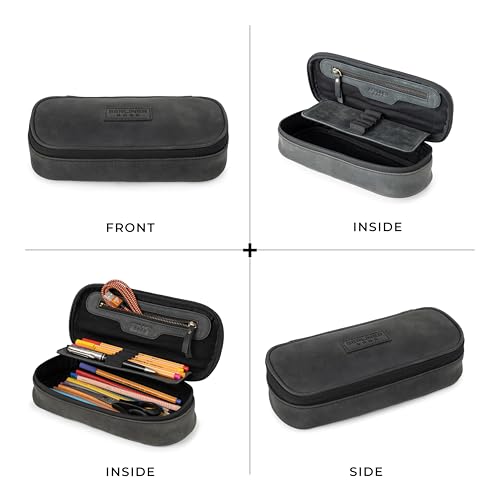 BERLINER BAGS Full Grain Leather Pencil Case Felix For Men Women, Dark Grey