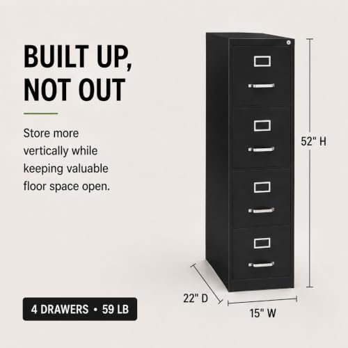 Scranton & Co 4-Drawer Metal Vertical Filing Cabinet, 22 in Depth, Black Finish, Letter Width, Durable Steel Construction, Locking Mechanism, Compact Design for Office or Home Workspace Storage