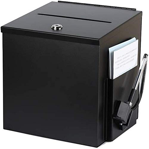Post Box Wall Mountable Steel Suggestion Box with Lock Donation Box Collection Box Ballot Box Key Drop Box Outdoor Mailbox-23x20.5x23.5cm_Black