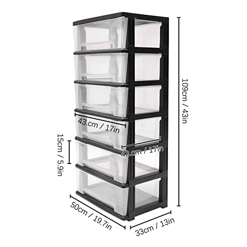 banborba 6-Drawer Plastic Storage Cart, Plastic Drawer Storage Organizer Rolling Cart with Wheels, Craft Storage Cabinet, Modern Storage Tower for Office Classroom Bathroom Dorm Bedroom Laundry Room
