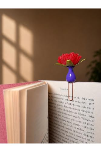 Handmade Ceramic Flower Vase Bookmark Unique Miniature Design Gift for Book Lovers Refined Aesthetic Accessory for Readers - Purple