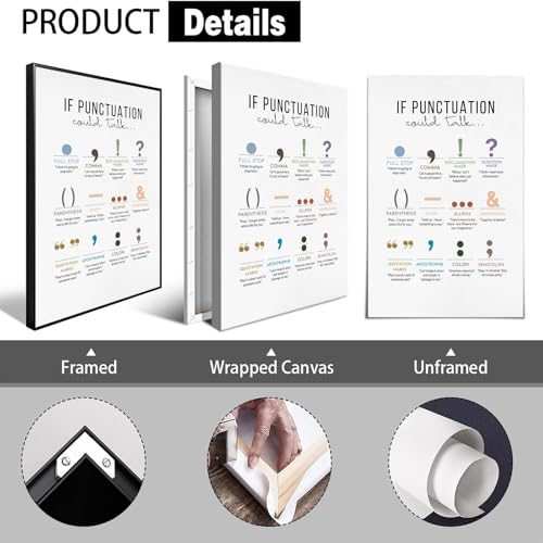 ZRHJKYV If Punctuation Could Talk Poster Boho Funny Classroom Wall Art Canvas Printed Educational Posters For Family School Counselor Office Wall Decor 24X36 in Black Framed Ready To Hang