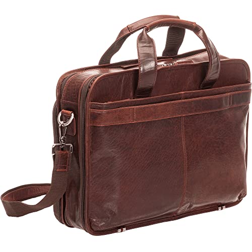 Mancini Buffalo Double Compartment Top Zipper 15.6” Laptop/Tablet Briefcase, Brown, Brown