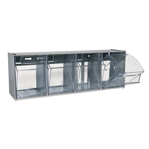 Deflecto Four-bin horizontal tilt bin storage system, 23-5/8w x 6-5/8d x 8-1/8h, Gray (20409B1PK)