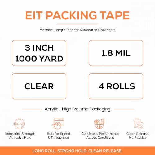 EIt Packing Tape, 3 Inch x 1000 Yard, 1.8 Mil, Clear 4 Rolls Machine Length