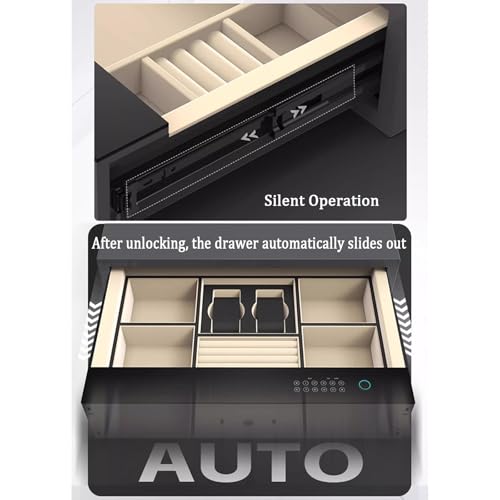 TXGJWRA Password Drawer Safe Steel with Digital Keypad, Auto-Eject, Soft Lining, for Home Nightstand Jewelry Rings Watches Valuables Organizer,480mm