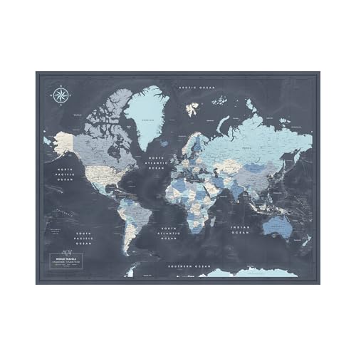 World Map Poster with Pins for Travel Tracking | Satin-Coated Push Pin Travel Map Poster for travel tracking (53 x 40)