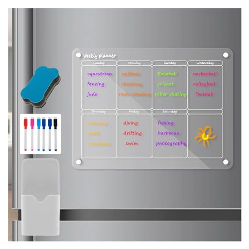 Magnetic Calendar Fridge Transparent Dry Erase Calendar Board(Weekly Calendar)