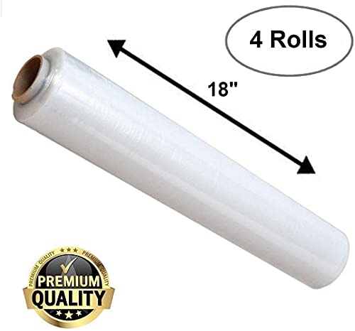 ABC PACK & SUPPLY Pallet Shrink Wrap, 18 Inch x 1500 Feet, 80 Gauge Clear Stretch Film, 4 Rolls Cast Hand Film for Moving and Shipping