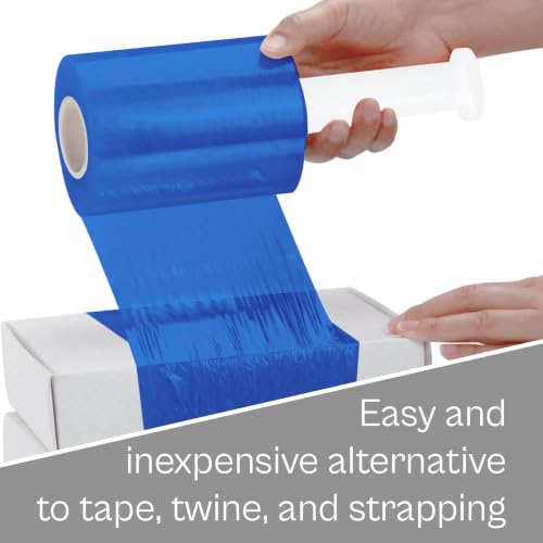 PSBM Dark Blue Mini Stretch Wrap with Extended Core Handles, 12 Rolls 5 Inch x 1000 Feet 80 Gauge Heavy Duty Plastic Wrap Industrial Strength Shrink Film for Moving, Packing & Shipping
