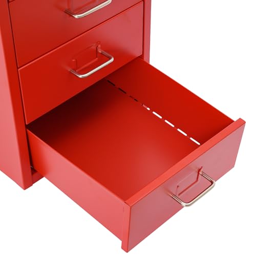 Ageanbri 6 Drawers File Cabinet with Lock Rolling Mobile Filing Cabinet with Wheels Under Desk Vertical Filing Cabinet for Office/Home Metal (Red)